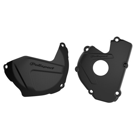Kawasaki KX250F - Clutch and Ignition Cover Protector Kit Black Black -2017-21 Models POLISPORT