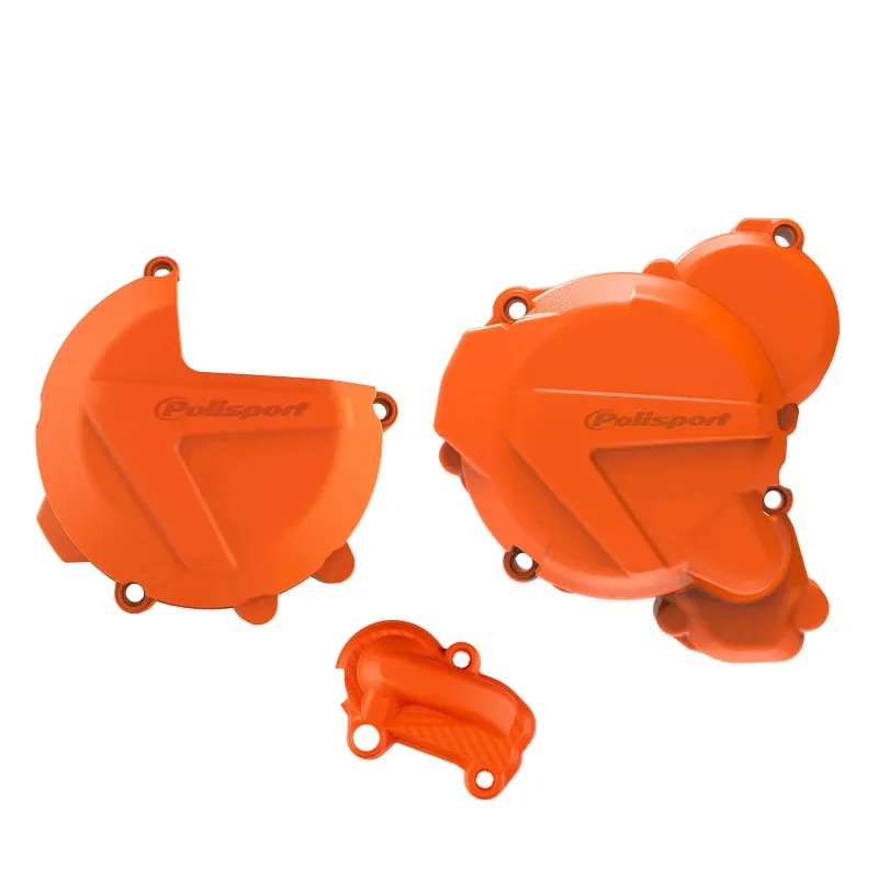 KIT PROTECTOR POLISPORT  TAPA EMBRAGUE + ENCENDIDO + BOMBA AGUA KTM EXC/XCW 250/300 (17-22) Naranja