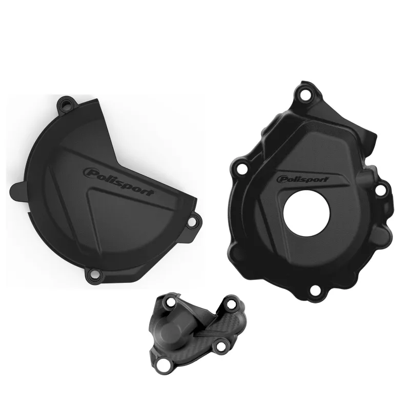 KIT PROTECTOR POLISPORT  TAPA EMBRAGUE + ENCENDIDO + BOMBA AGUA KTM SXF/XCF HUSQVARNA FC 250/350 (16-22) Negro