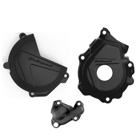 KIT PROTECTOR POLISPORT  TAPA EMBRAGUE + ENCENDIDO + BOMBA AGUA KTM SXF/XCF HUSQVARNA FC 250/350 (16-22) Negro